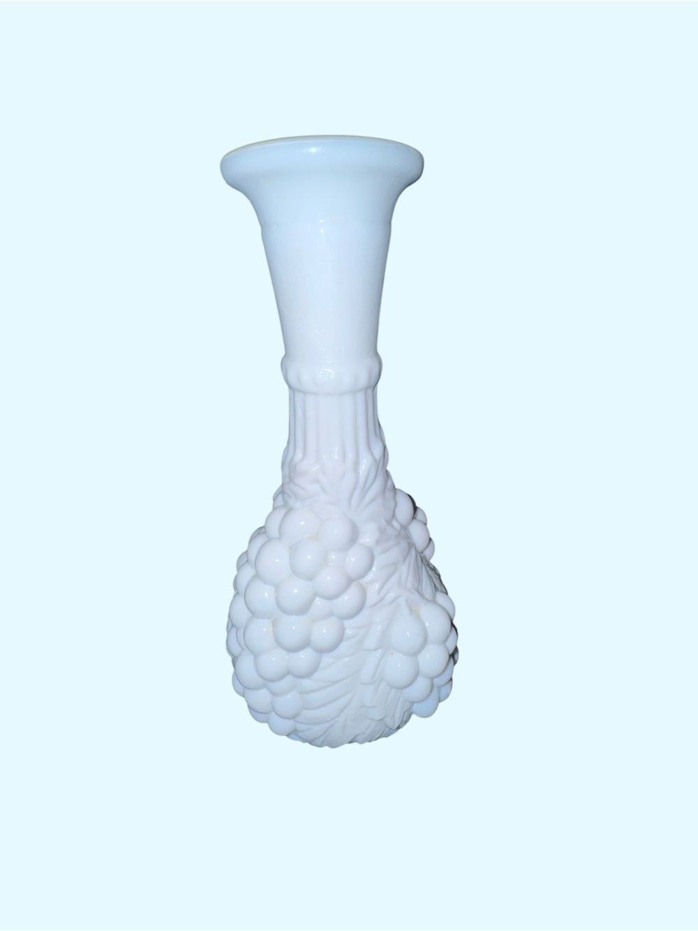 Vintage White Milk Glass Grape Cluster Bud Vase Embossed Fruit Floral